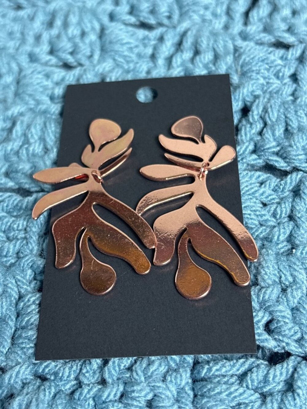 Copper Color Tropical Leaf Dangle Earrings Statement 2.25 inches